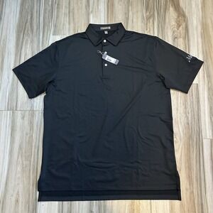 NWT Peter Millar Polo Shirt L Black Summer Comfort Performance Stretch Logo*